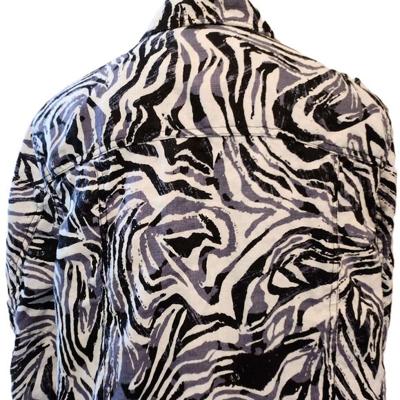 ❤️ 4/$20 Lucy & Laurel Woman jacket Zebra stripe Women's 2X button-up 100% linen - Picture 10 of 11